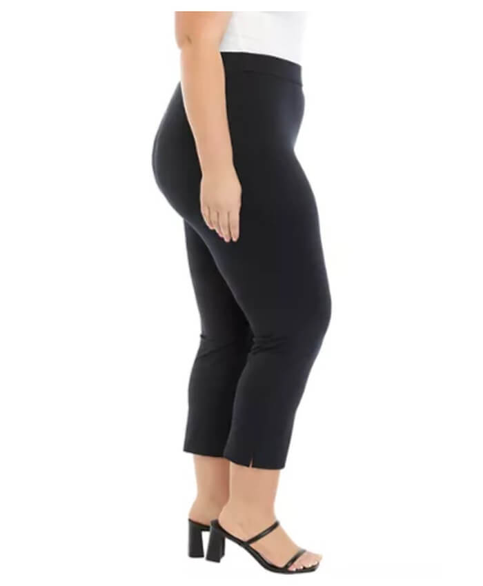 Plus Size Pull On Cropped Pants with Side Slits